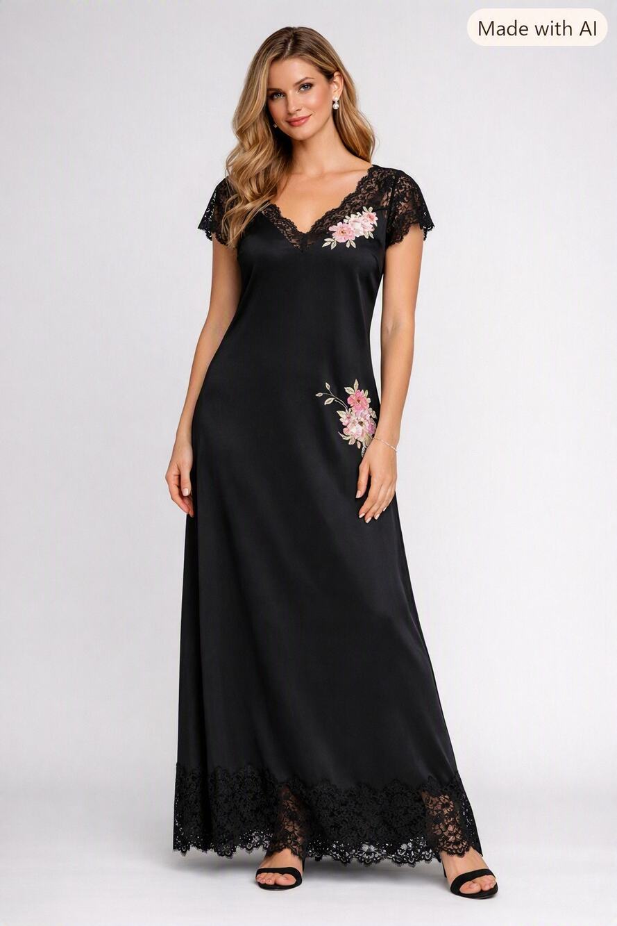 Oscar de la Renta Pink Label Women's Black Floral Lace Full Slip Dress L